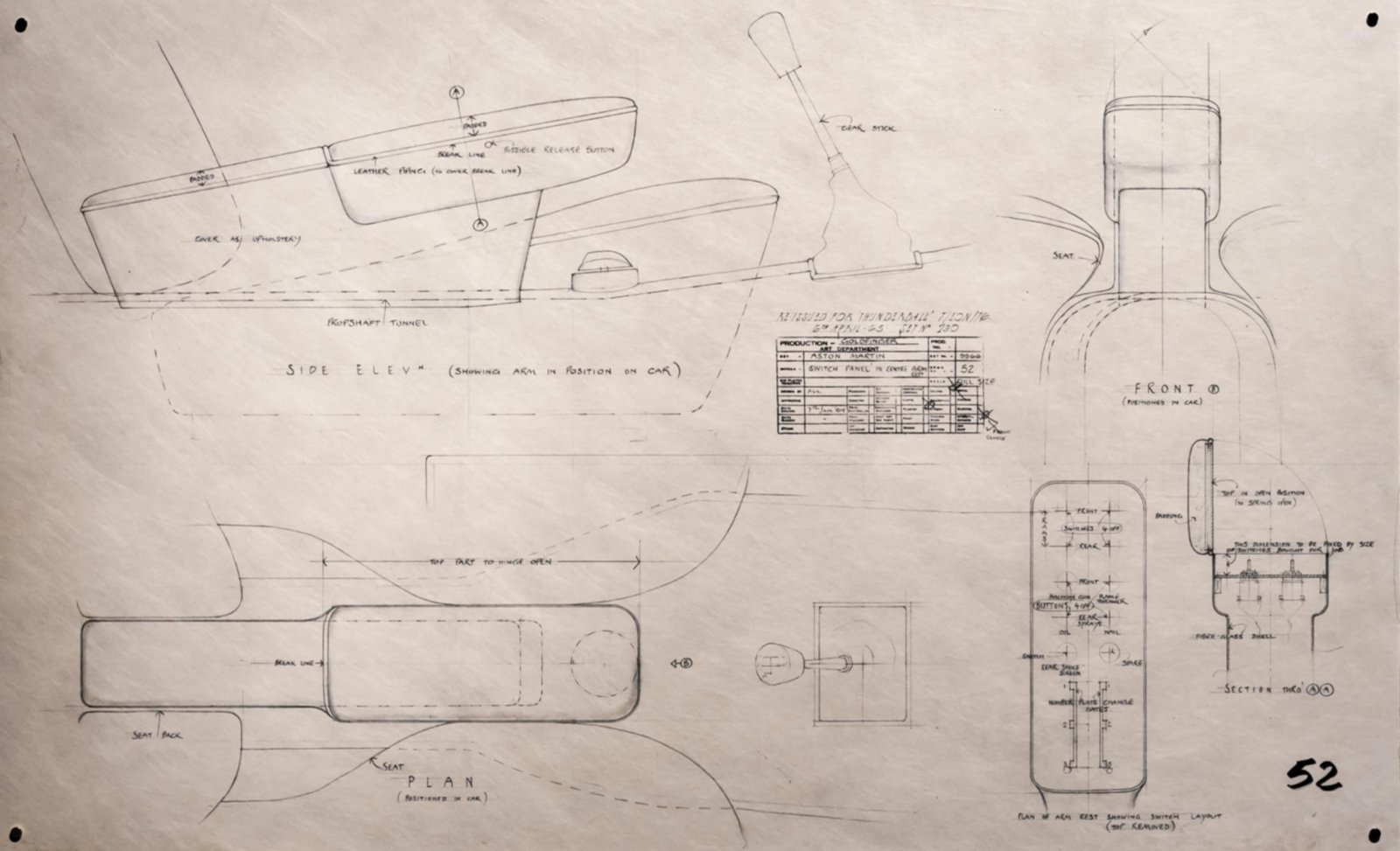 James Bond's armrest sketches